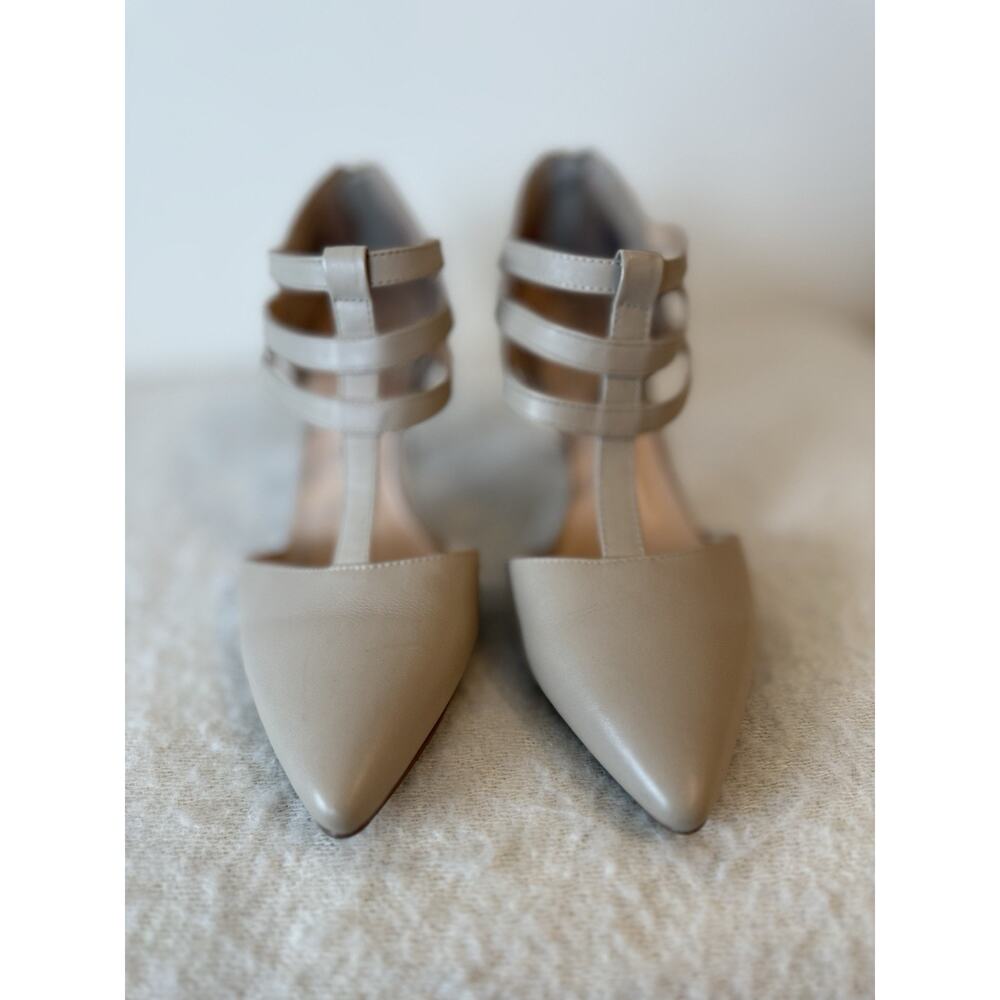 Sole Society Women's Mallory T-strap Leather Cage Heel French Taupe Size 9